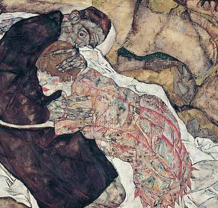 Obra de arte expresionista de Egon Schiele titulada 'La muchacha y la muerte