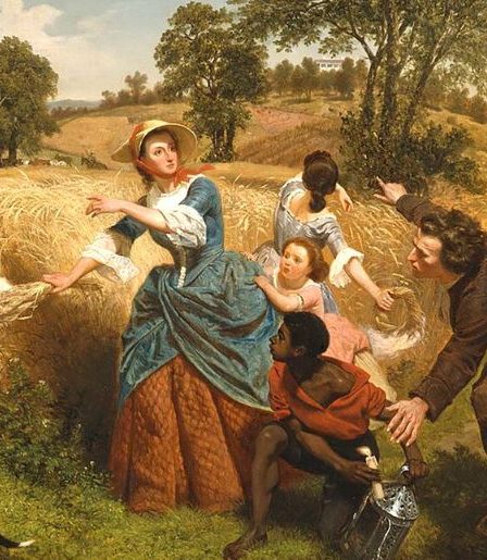 Óleo de Emanuel Leutze que muestra a una mujer del siglo XIX quemando su campo de trigo junto a su familia para impedir que lo tomen los británicos.
